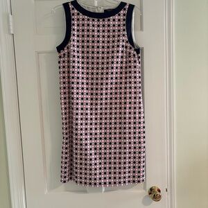 BROOKS BROTHERS Sleeveless Pink Geometric Shift Dress - Navy Trim